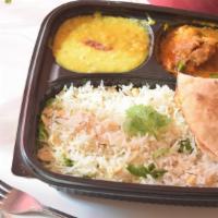 Non-Veg Meal · Dal, Chicken Curry, Jeera Rice, Roti.
