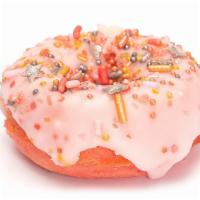 Pink Champagne · Pink champagne infused into the base and glaze for a delicately sweet and festive treat.