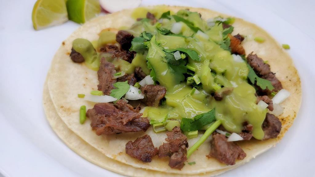 Street Tacos ,Tacos Regulares · ONIONS ,CILANTRO, GUACAMOLE,LIMES AND RADISH 
CEBOLLA,CILANTRO,GUACAMOLE,LIMON Y RABANOS