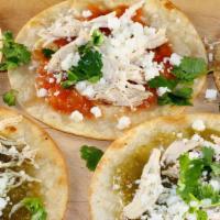 Chalupas De Chorizo · chalupas come in 3 is corn tortilla hot sauce or tomato sauce onions cilantro 
avocado and f...