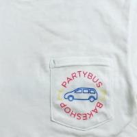 Pocket T-Shirt · white cotton t-shirt with a Partybus logo pocket