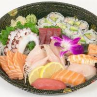 Sushi & Sashimi Combination · 5 Pc of sushi, 13 pc of sashimi and California roll.
