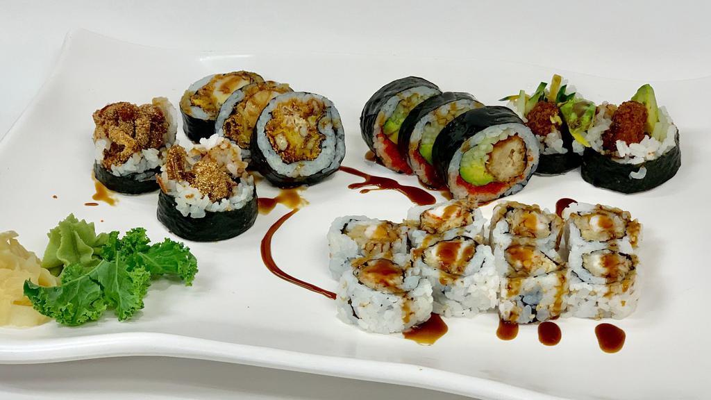 All Cooked Rolls · Spider roll, lobster tail roll and shrimp tempura roll.