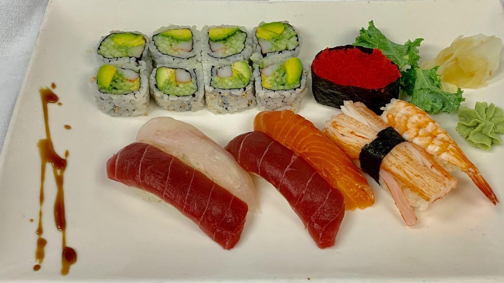 Sushi Regular (7 Pc) · 7 pcs Sushi and California roll.