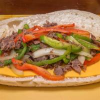 Philly Cheese Steak · grilled beef, peppers, onion, melted american cheese.