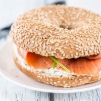 Smoked Salmon & Cream Cheese Bagel · Smoked salmon and cream cheese on a freshly baked bagel.