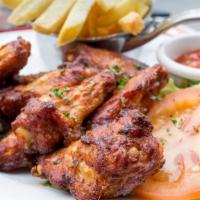 Hot Wings & Fries · Five piece juicy chicken wings served with a side of fries.