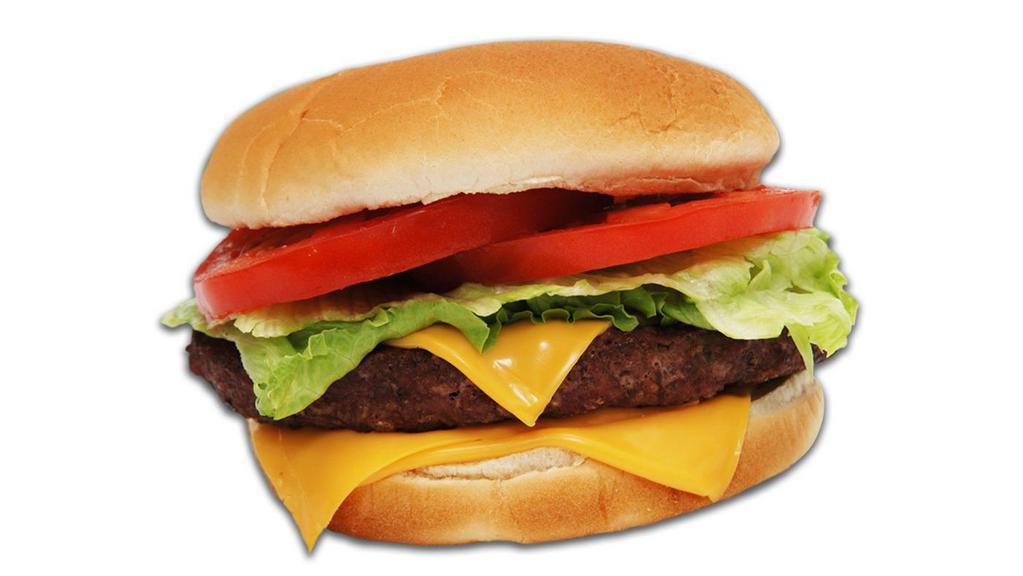 Cheese Burger Sandwich · Beef patty (halal), cheese, lettuce, tomato, onion, pickle, mayonnaise, and ketchup.