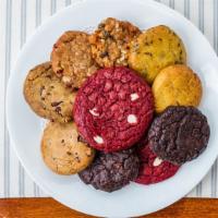 Dozen Vegan Cookies · Red velvet, pear walnut, apple raisin, chocolate, lemon ginger, lemon lavender, German choco...
