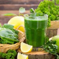 Green Aid Juice · Fresh juice made with Apple, parsley, kale, spinach, celery, and lemon.