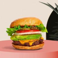 Cadet Cado Burger · Plant-based impossible patty grilled and topped with avocado, melted vegan cheese, buttered ...