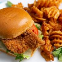 Fried Chicken Sandwich Combo · Served with fries and can beverage.