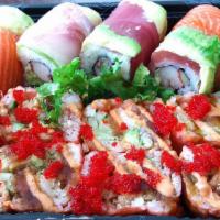 Rainbow · Tuna, salmon white fish, avocado, cucumber, crabmeat.