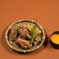 Kara-Age · Japanese traditional fried free-range chicken thigh served with spicy mayo and shishito pepp...