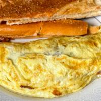 Ham & Swiss Omelet · Ham, Swiss, tomato & onion omelet served with toast and your choice of yuca frita, tostones,...