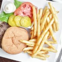 Cheeseburger Deluxe · Includes french fries, Cheese, onions, lettuce and tomato.
