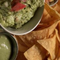 Guacamole · Hand Hacked Hass Avocado, red onion, cilantro, habanero chili's and corn chips