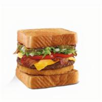 Bacon Cheeseburger Toaster® · Hickory BBQ Sauce, an Onion Ring & Texas Toast