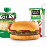 Burger Kid'S Meal · Jr. burger served with mustard, ketchup and pickles, with minute maid 100% apple juice box a...