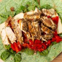 Chicken Gardenia · Grilled chicken, roasted peppers, fresh Mozzarella, spinach, balsamic vinaigrette.