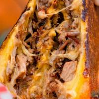 Brisket Cheese Melt · Japanese toast, smoked Bbq brisket, havarti, muenster, and cheddar cheese.  **FOR FRIES: ple...