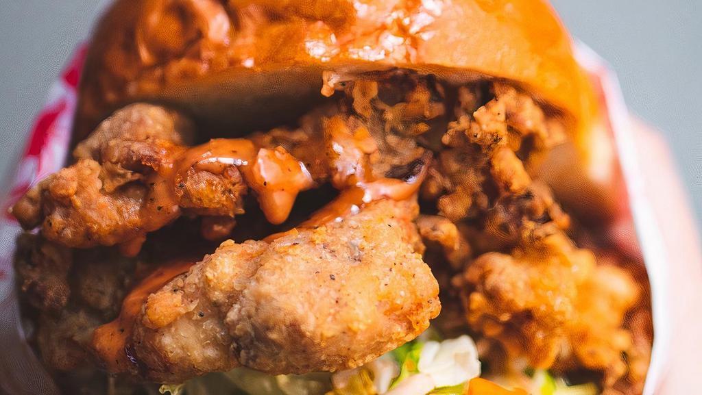 Fried Chicken Sandwich · Buttermilk fried chicken, fresh brioche, house pickles, lettuce, house creamy chicken sauce. **FOR FRIES: please note, fries are not recommended by Jolene's for delivery, because of uncontrollable delivery times. Soups hold up much better during delivery**