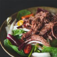 Smoked Brisket Salad · 18-hour smoked brisket, cherry tomatoes, thinly sliced onions, house Asian pickles, organic ...
