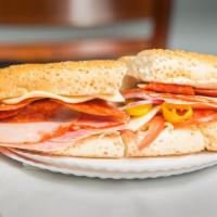 Italian Combo · Ham cappy, Genoa salami, pepperoni, provolone, lettuce, tomato, onion, hot peppers and Itali...