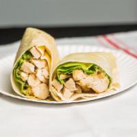 Grilled Chicken Caesar Wrap · Grilled chicken, romaine lettuce, parmesan cheese and Caesar dressing.