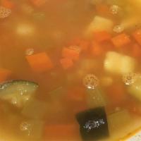 Minestrone Soup · Fresh vegetables with fresh cannellini beans & Ditalini pasta.