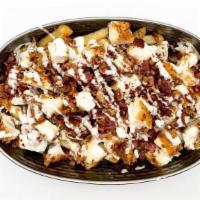 Chicken Bacon Ranch Fries · oven baked fries with crispy chicken, cheddar, bacon, ranch dressing
