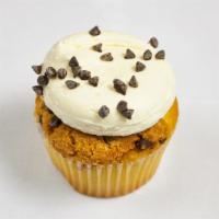 Chocolate Chip Cookie Dough Cupcake · Vanilla cake stuffed with edible cookie dough iced with vanilla buttercream and sprinkled wi...