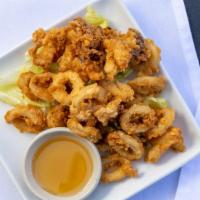 Fried Calamari · Battered with flavored powder, served with tomato dip.