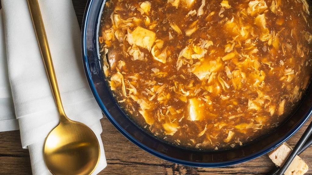 Hot And Sour Soup · Healthy and busting with authentic Chinese flavor.. Tangy and soy sauce-based with eggs, tofu, and mushrooms.