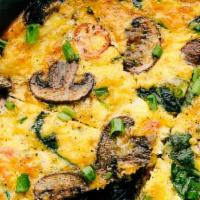 Garden Of Eating Omelet · Eggs, mushrooms, broccoli, spinach, tomato, and cheddar cheese.