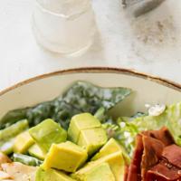 Cobb Salad · Mixed greens, turkey bacon, boiled eggs, avocado, tomato, red onions, kidney bean, cucumbers...