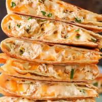 Aqua Man Quesadilla · Solid white albacore tuna, melted cheddar cheese, jack cheese, grilled onions, and peppers.