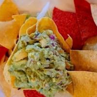 Guacamole · Fresh avocado, cilantro, onions, tomatoes & jalapenos. Served with tortilla chips.