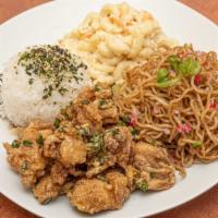 Fried Noodles With Garlic Chicken & Mac Salad · *Consuming raw or undercooked meats, poultry, seafood, shellfish, or eggs may increase your ...