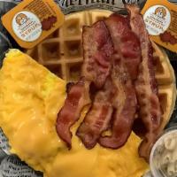 Waffle Special · Belgian Waffle, Pork Bacon or Turkey Sausage, Eggs and American Cheese.
