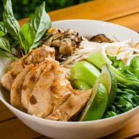 Lemongrass Chicken Pho · Traditional noodle soup served with chicken sautéed in our house-made lemongrass sauce, rice...