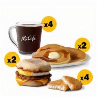 Breakfast Favorites Bundle  · Sausage McMuffin with Egg (x2), Hotcakes (x2), Hash Browns (x4), Small Hot Coffee (x4)