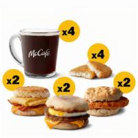 Breakfast Sandwich Bundle · Sausage McMuffin with Egg (x2), Bacon Egg & Cheese Biscuit (x2), McChicken Biscuit (x2), Has...