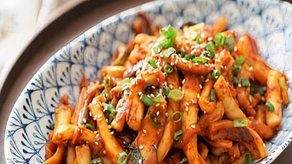 Ojingeo Bokkeum · Spicy. Stir-fried squid with vegetables in spicy sauce.