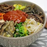 Bibimbap · Beef and a variety of mixed vegetables with rice.