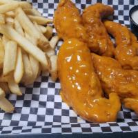 *Buffalo Chicken Tenders · tossed in your choice of one of . our signature sauces, served with fries, bleu cheese dress...