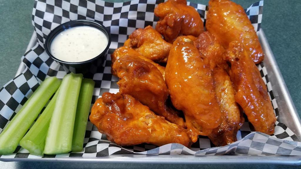 *(10) Wings · served with your choice of ONE of our signature sauces (NO HALF SAUCES), celery and bleu cheese dressing