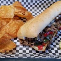 *Philly Cheesesteak · grilled thinly sliced usda choice grass-fed sirloin steak, peppers, onions, sautéed mushroom...
