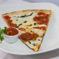 Margherita Pizza Slice · Tomato sauce and fresh mozzarella with fresh basil.