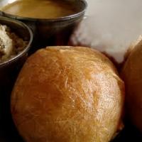 Mysore Bonda (3 Pcs) · Crispy lentil balls served with chutney, and sambar.